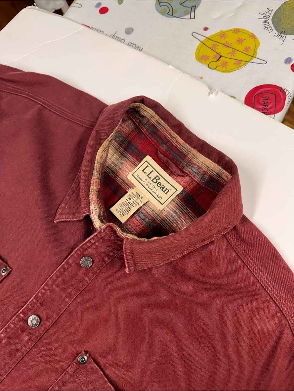 L.L. Bean Shirt Jacket Mens XXL Red Canvas Hurricane Snap Front Flannel Lined